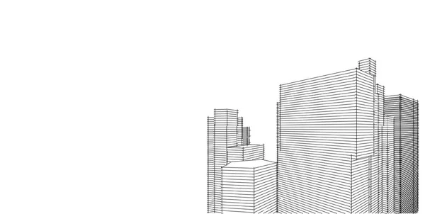 3D 일러스트 아키텍처 건물 원근선. — 스톡 사진