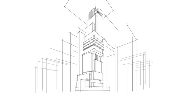 3D illustration architecture building perspective lines. — Stock Photo, Image