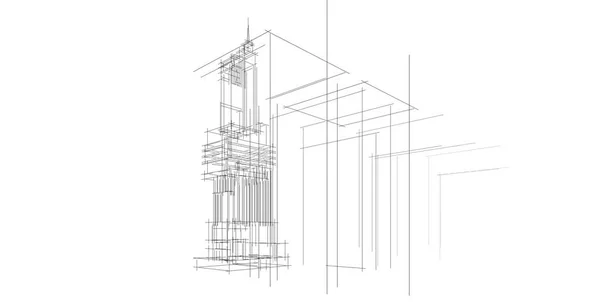 3D illustration arkitektur bygning perspektiv linjer . - Stock-foto
