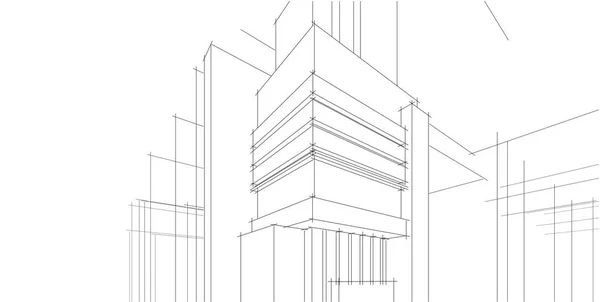 Illustration 3D architecture bâtiment perspective lignes . — Photo