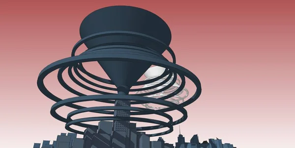 3D Illustration , Futuristic city and spaceship.