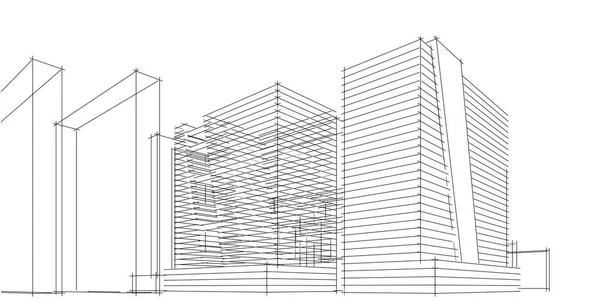 Ilustração 3D arquitetura construção perspectiva linhas . — Fotografia de Stock