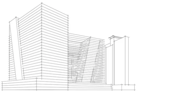 3D 일러스트 아키텍처 건물 원근선. — 스톡 사진