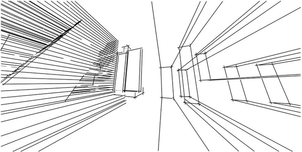 3D イラストレーション 建築建物パース ライン. — ストック写真