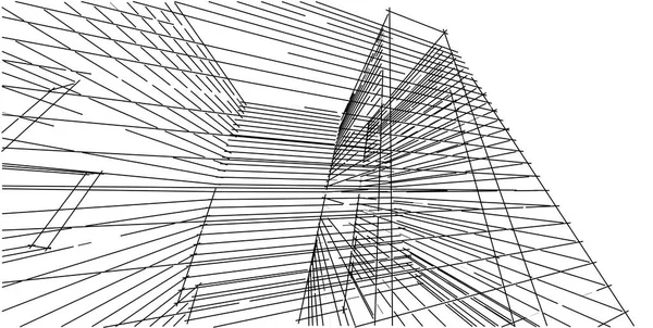 3d illüstrasyon mimarisi bina perspektif çizgileri. — Stok fotoğraf