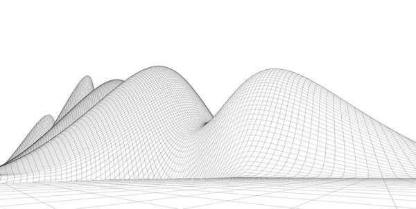 Terreno de marco de alambre 3d abstracto, Ilustración 3d, Curva de contorno —  Fotos de Stock