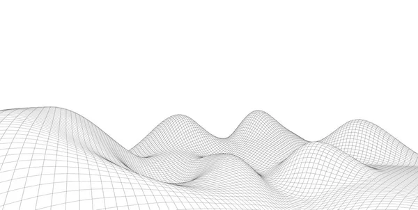 Abstraktní prostorový drátový terén, 3D ilustrace, obrysová křivka — Stock fotografie