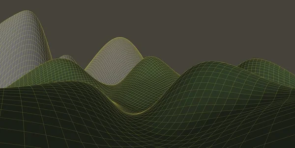 추상 3D 와이어 프레임 지형, 3D 그림, 윤곽 곡선 — 스톡 사진