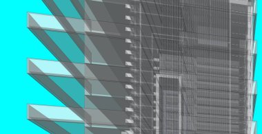 3d illüstrasyon mimarisi bina perspektif çizgileri.