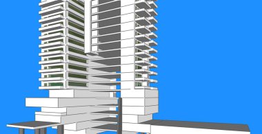 3d illüstrasyon mimarisi bina perspektif çizgileri.