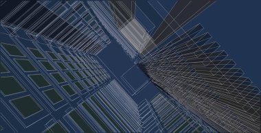 3d illüstrasyon mimarisi bina perspektif çizgileri.