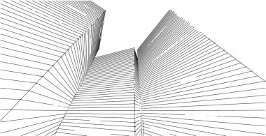 3d illüstrasyon mimarisi bina perspektif çizgileri.