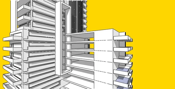 Ilustração 3D arquitetura construção perspectiva linhas . — Fotografia de Stock