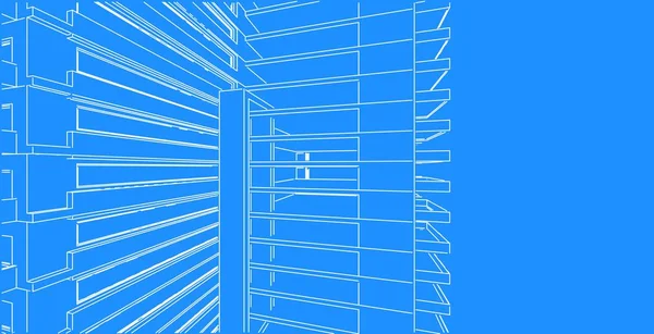 3D illustratie architectuur gebouw perspectieflijnen. — Stockfoto