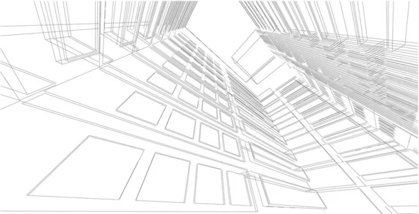 3d illüstrasyon mimarisi bina perspektif çizgileri.