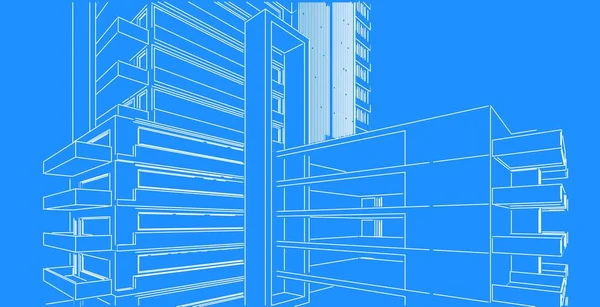 Ilustración 3D arquitectura construcción perspectiva líneas . — Foto de Stock