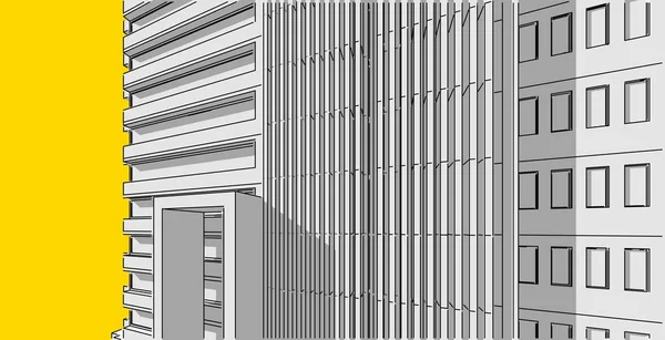 3d illüstrasyon mimarisi bina perspektif çizgileri. — Stok fotoğraf