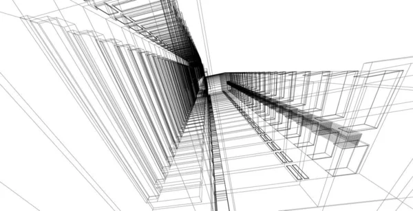 3D 일러스트 아키텍처 건물 원근선. — 스톡 사진