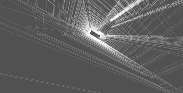 Ilustração 3D arquitetura construção perspectiva linhas . — Fotografia de Stock