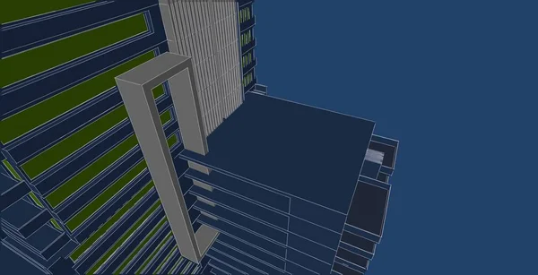 3D illustrasjonsarkitektur bygge perspektivlinjer . – stockfoto