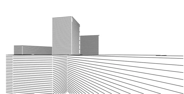 3D illustration architecture building perspective lines. — Stock Photo, Image