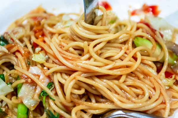 Spaghetti Cooked Thai Style Hot Spicy — Stock Photo, Image