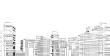 Modern mimari tel kafes. Kentsel tel kafes kavramı. Tel kafes bina mimari 3d illüstrasyon