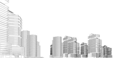 Modern architecture wireframe. Concept of urban wireframe. Wireframe building 3D illustration of architecture clipart
