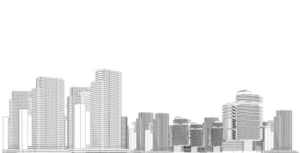 Moderne Architektur Wireframe Konzept Des Urbanen Drahtnetzes Drahtrahmenbau Illustration Der — Stockfoto