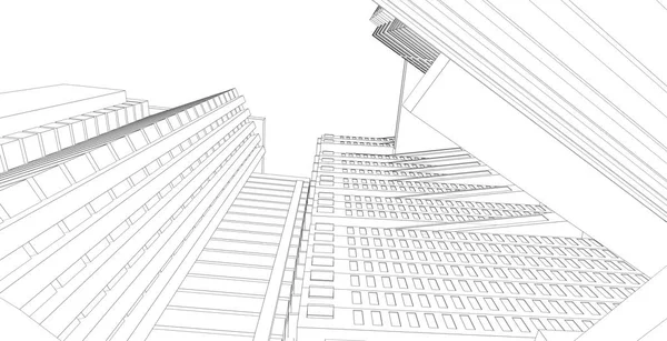 Drátový Model Moderní Architektury Pojetí Městského Drátu Drátový Model Ilustrace — Stock fotografie