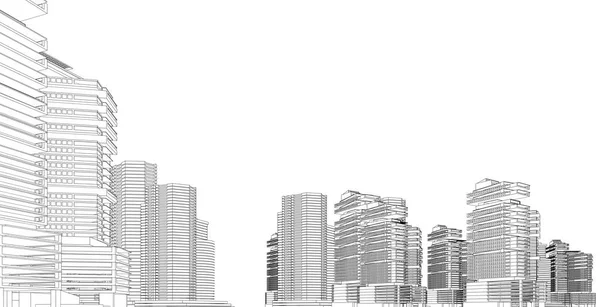 Arquitectura Moderna Wireframe Concepto Cableado Urbano Edificio Wireframe Ilustración Arquitectura — Foto de Stock