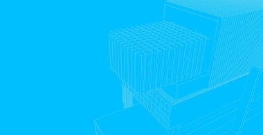 3d illüstrasyon mimarisi bina perspektif çizgileri.