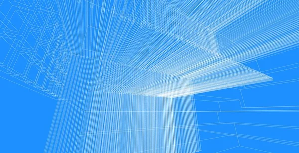 mimari arkaplan 3d illüstrasyon, çizim çizgisi geometrik, mimari arkaplan