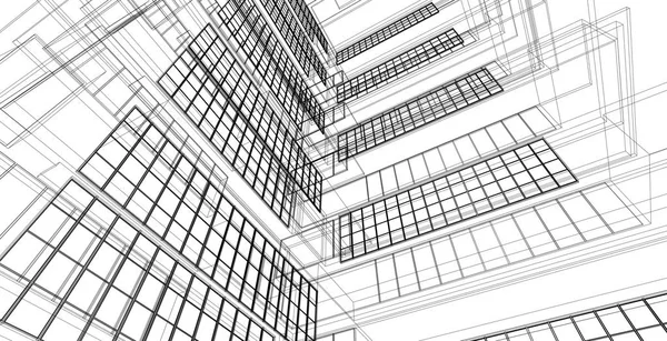 Arquitectura Moderna Wireframe Concepto Cableado Urbano Edificio Wireframe Ilustración Arquitectura —  Fotos de Stock