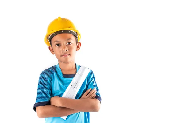 Little Boy Dream Wants Architect Engineer Future — Stock Photo, Image