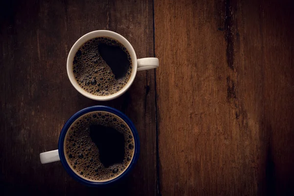 Tasse Kaffee Auf Holzuntergrund Vorhanden Kopierraum Ansicht Von Oben Flache — Stockfoto