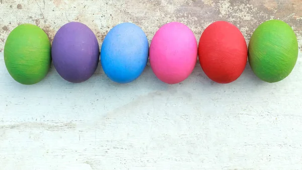 Colorful Easter Eggs Wooden Background — Stock Photo, Image