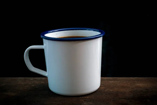 Kopje Koffie Oude Houten Tafel — Stockfoto