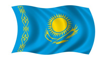 Kazakistan bayrağı rüzgarda sallayarak