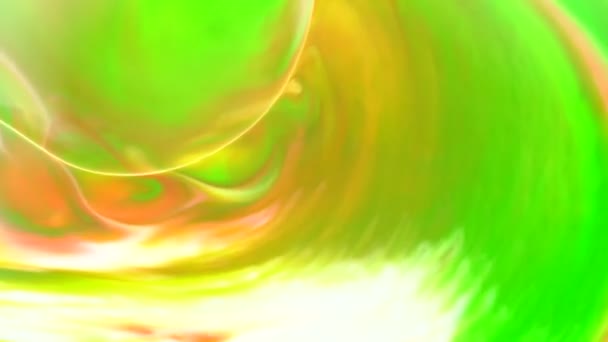 移動グリーン オレンジ オイル ストリーム抽象食品カラー インクまたは流れる背景 カラフルな食品の色インク溶解芸術概念の背景に牛乳の表面に抽象化します デザインの 3840 2160 高解像度映像 — ストック動画