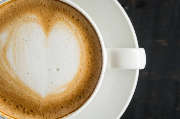 Flatlay Half Heart Shape Froth Milk Latte Art in White Coffee Cup 2