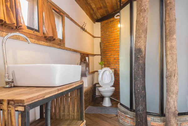 Flush Toilet in Country Interior Design Room — Stock Photo, Image