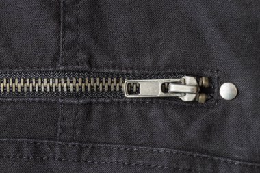 Kapalı Pirinç Zip Siyah Jeans Doku Arka Plan Close Up Görünümü