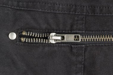 Açık Pirinç Zip Siyah Jeans Doku Arka Plan Close Up Görünümü