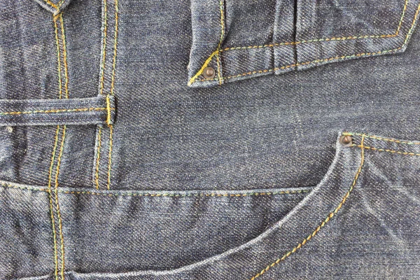 Kant donker blauwe jeans zak of denim zak en gele draad ba — Stockfoto