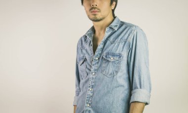 Vintage Tone Jeans Gömlek veya Denim Gömlek Man Moda