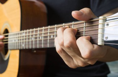 Guitar Player Hand In C Major Chord Yan V Akustik Gitar
