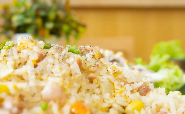 Thai Sour Pork Fried Rice Salad Dish Natural Light Close — Stok Foto