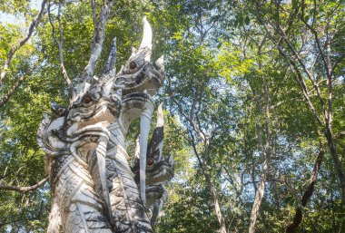 Phayao, Tayland - 8 Aralık 2019: Phayao Tayland 'daki Analayo Tapınağı' nda Üç Baş Yılan veya Naga Heykeli