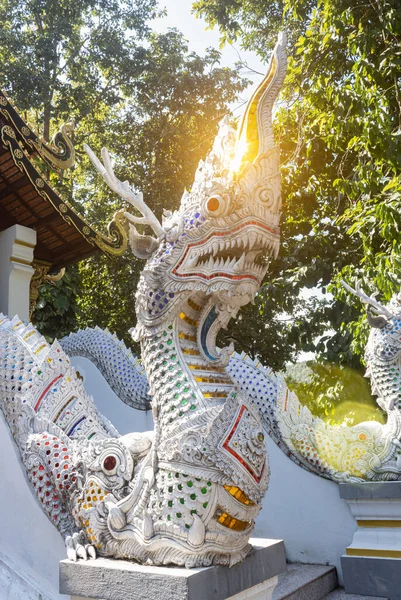 Phayao Таїланд Dec 2019 One Serpent Naga Statue Green Tree — стокове фото